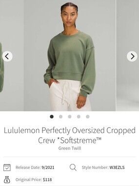 Lululemon Oversized Cropped Crew Sweatshirt - Sz 10 - Green Twill EUC